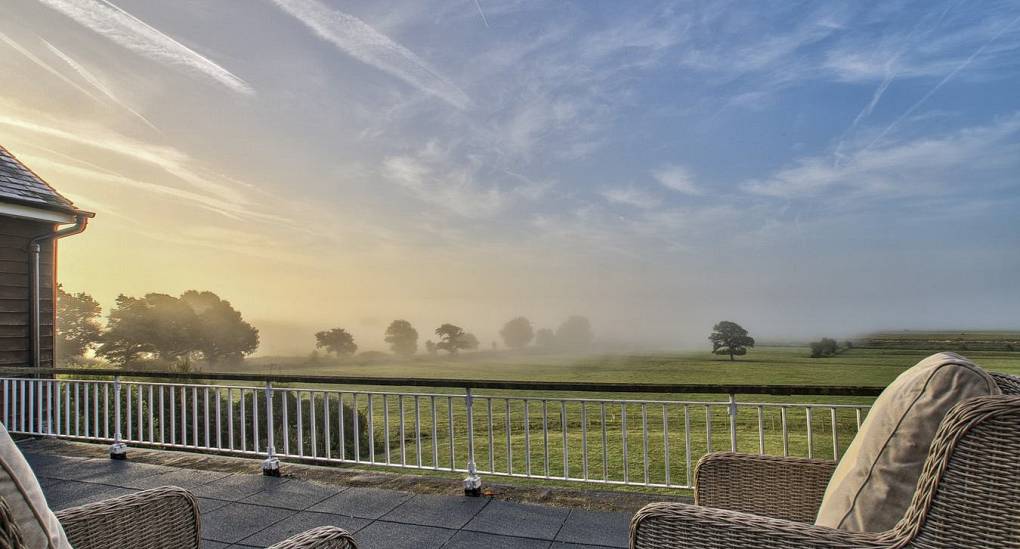 Garden balcony sunset view