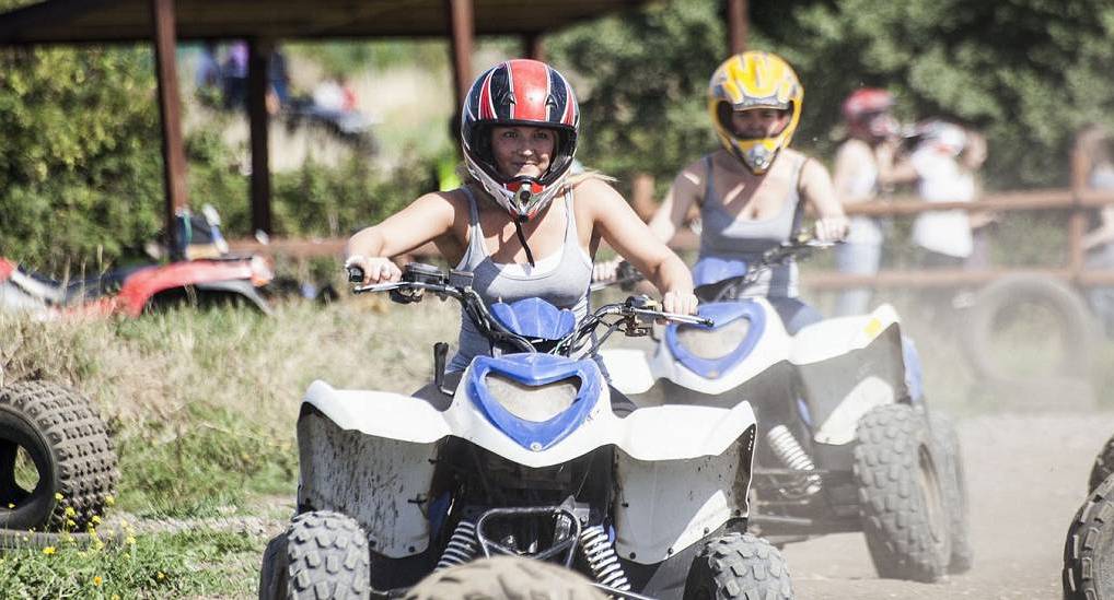 One of the hens enjoying the quad bikes